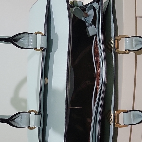 Large satchel bag shoulder bag light blue with light light green shade - Picture 12 of 14